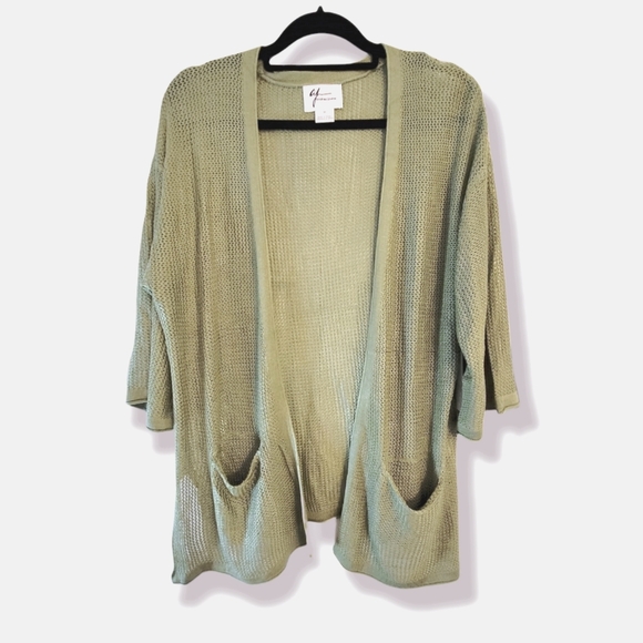 Andrea Jovine Fern Green Open Knit Artsy Boho Spring Light Cardigan Duster NWT - Picture 4 of 8